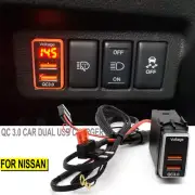 QC3.0 QuickCharger Dual USB Phone Adapters Port LED Digital Voltmeter For Nissan