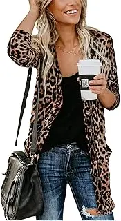 [QegarTop] Women Lightweight Cardigan Leopard Printed Button Down Cardigans Shirt W Pockets(S-2XL