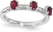[JewelryWeb] 2.5mm 925 Sterling Silver Polished Prong set Stackable Created Ruby Three Stone Ring-Stackable-Ring for Women