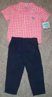 Infant Toddler Boys Carter's 12m Jean Pants & Peach Checkered Turtle Shirt Set