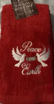 Christmas Dove “Peace On Earth” Plush Bath Fingertip Towels 2-pk 100% Cotton
