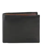 [PIERRE CARDIN] Italian Leather Two Tone Tri-Fold Wallet in Black/Cognac