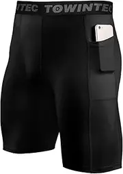 [Towintec] Men’s Compression Shorts with Pocket Running Tights Pockets Underwear Athletic Workout Base Layer Basketball Short