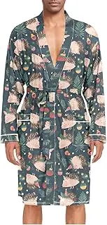 [ZZXXB] Hedgehog Pine Trees Mens Sleepwear Robe Lightweight Nightgown Long Sleeves Spa Bathrobe with Pockets M-XL