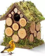 2025 Spring Bird Houses for outside Hard Wood House Nest Box Outdoor Moss Cabin