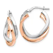 Sterling Silver Rose-Tone Polished Hoop Earrings