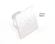Square Hammered Adjustable Ring Blank Bezel Base-Shiny Silver Plated Brass 4934