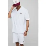 Mens White Oversized Embroidered Towelling Revere Polo & Short Set