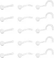 [6ixGosh] 20g Small Clear Nose Studs L Shaped Corkscrew Clear Nose Rings for Work Sport, Bioflex Plastic Nose Rings for Surgery, Ball Flat Invisible Nose Stud, 3mm Nostril Nose Piercing Retainer Jewelry for Women Men