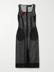 [Simone Rocha] Simone Rocha - Crystal-embellished Mesh Midi Dress - Black - UK 10 UK 10 Black