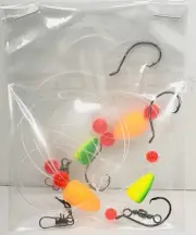 2 Hand Tied Surf Fishing Rigs for Pompano & Whiting Neon Orange & Yellow Floats