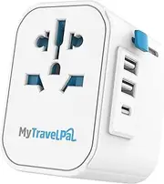 Worldwide Travel Adapter with USB-C & USB Ports | The Safest & Most Powerful All In One Adaptor | MyTravelPal® Pro: Universal Earthed International Wall Charger | USA EU UK AUS