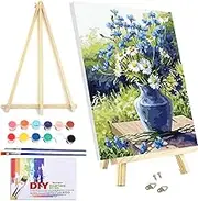 VIGEGU Paint by Numbers Kit for Adults Beginner with Framed Canvas - with Wooden Easel, Vase Flower DIY Oil Painting, with Acrylic Paints Brushes Nice Gift Box 7.8x11.8in