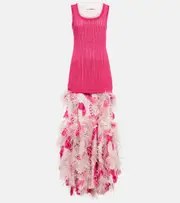 [Xu Zhi] Xu Zhi Feather-trimmed embroidered gown AU 10 pink