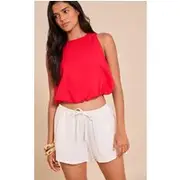 White Linen Look Floaty Drawstring Shorts, White