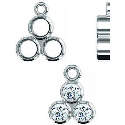 Platinum Round Three-Stone Bezel-Set Dangle Parts Charm Drop Findings Mount Link