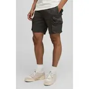 Mens Charcoal Elasticated Waist Slim Fit Cargo Shorts