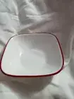 New Corelle Chelsea Rose Square Bowl No Flowers White w/ Dark Red Trim 5 1/8"