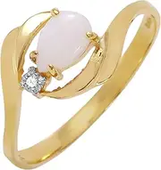 [Galaxy Gold GG] 0.26 Carat 14k Solid Gold Ring with Natural Diamond and Pear-Shaped Opal