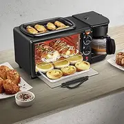 Breakfast Machine Multi Function Family Electric Toaster Machine 3-in-1 Breakfast Station Coffeemaker Multi Function Toaster Oven Apply to Home Kitchen Black