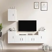 TV Entertainment Center 5 Piece TV Cabinet Set White Wood