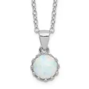 Sterling Silver Rhodium-Plated Polished Created Opal Necklace