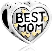 [MiniJewelry] Best Mum Gold Love Heart Charm Compatible with Pandora Charm Bracelets Mother Grandma Daughter Family Mom Mothers Day Birthday, Copper Cubic Zirconia, Cubic Zirconia