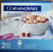 CORNINGWARE FRENCH WHITE BAKE&SERVE 1.5 QT ROUND DISH W GLASS LID