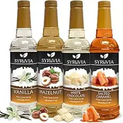 Syruvia Coffee Syrup Delightful Quartet: Vanilla, Salted Caramel, Hazelnut, and White Chocolate - Craft Your Coffee Bliss!