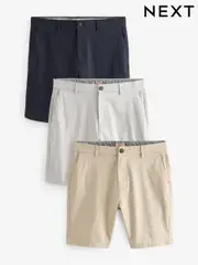 Navy Blue/Grey/Stone Skinny Fit Stretch Chinos Shorts 3 Pack (Q87184) | $102