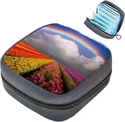 Period Bag,Sanitary Napkin Storage Bag,Field Spring Flower Rainbow,Tampon Bag for Purse