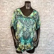 One World NWT Boho Tunic Top Short Sleeve Size Small Abstract Print Flowy