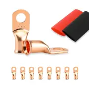 8PCS Battery Cable Ends, 1 Gauge Wire Connectors 3/8 Copper Wire Lugs, Bare Copp