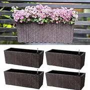 LaLaGreen Deck Railing Planter Box (4 Pack, 20 Inch) Brown Rectangular Window Flower Boxes with Bracket, Self Watering System Hanging Planter Box for Outdoor Plant Container Herb Rail Fence Balcony