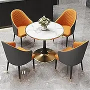 YUGXTH Office Reception Room Club Table, Negotiation Table and Chair Set, 80cm Round Table and 4 PU Leather Chairs, for Dining Room Living Room Coffee Kitchen Dining Table Set(Dark Gray+Orange)