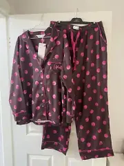 Peter Alexander Ladies Pyjama Set Chocolate With Pink Spots XL