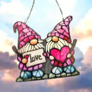 Gnome Stained Glass Love Gnomes Valentines Window Hanging Sun Catcher Dwarf New