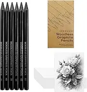 Woodless Graphite Drawing Pencils Set, Art Supplies, 6 Black Lead Pre-Sharpened 2H HB, 2B, 4B, 6B 8B Degrees Coloring Pencils, 50PK Blank Watercolor Card for Sketching, Writing, Shading