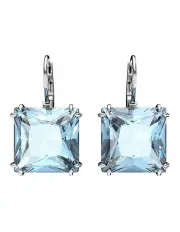 [Swarovski] Millenia Drop Earrings Square Cut Rhodium Plated in Blue