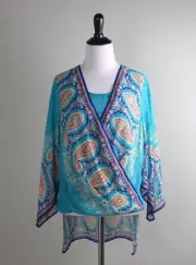 CHICO'S NWT $79 Semi Sheer Paisley Sparkle Top Size 0 P US 4 / 6 / Small Petite