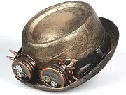 [LINCYS] Metallic Paint Leather Men Gold Pork Pie Hat for Dad Fedora Hat Steampunk Hat Gentleman Flat Gear Glasses Porkpie Top Hat 2Size M L