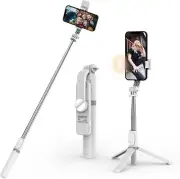 Q02s Fill Light Selfie Stick & Phone Tripod, White