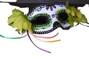 Day of The Dead DOD Green Half Mask Women Gothic with Flowers Laces and Skulls