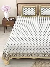 Marusthali Cotton sanganeri bedsheet, Jaipuri bedcover Indian Block Print Bedspread Cotton Bed Sheets for King Size Bed Printed bedsheets 180 tc Soft Bed Sheet 90 x 108 inches (Green)