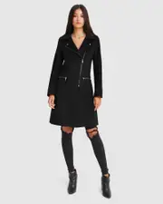 [Belle & Bloom] Last Chance Wool Blend Moto Coat - Black