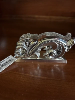 NIB Brighton Swirl Scroll Metal Desk Card Holder Display Stand Silver Plated