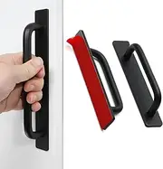 Heatunk Easy Installation Self-Adhesive Cabinet Handles: No-Drill Drawer Pulls for Kitchen Cabinets, Windows, and Sliding Closet Doors - Push-Pull Helper Included - 5.83 inches, 2 Pack Black