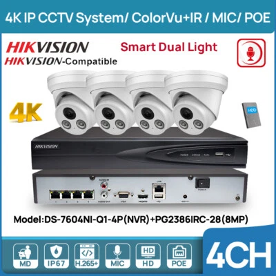 Hikvision 4CH 4K NVR Security CCTV System 4K 8MP IP Camera ColorVu IR Audio POE