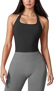 [JN JANPRINT] Halter Longline Sports Bras for Women Impact Top Padded Open Back Seamless Workout Gym Yoga Crop Top