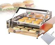 Commercial Electric Hamburger Toaster,800/2000W Automatic Double Layer Bake Hamburger Machine,Electric Bread Toaster w/Shovel,0~3min Timer and 50-300℃ Adjustable Temperature,for Bakeries(Small)